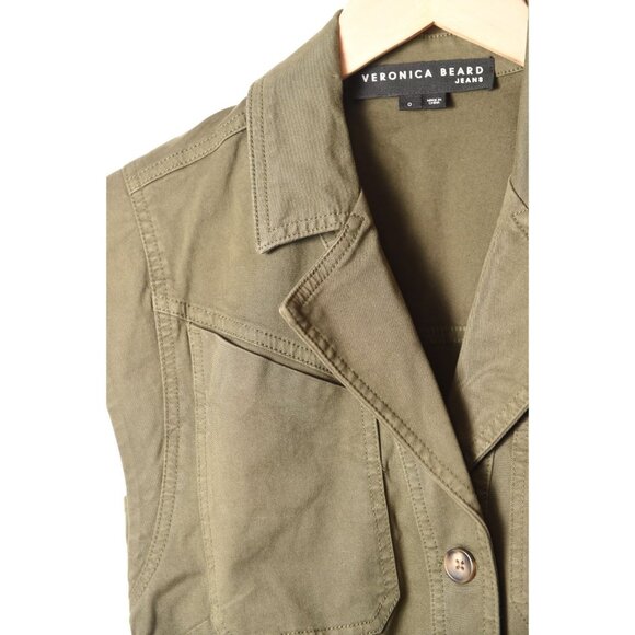 Veronica Beard Twill Army Green Mini Shirt Dress Size 0 Pockets - Picture 5 of 14